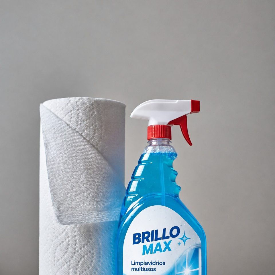 Etiqueta de polietileno en botella flexible de limpiador Brillo Max