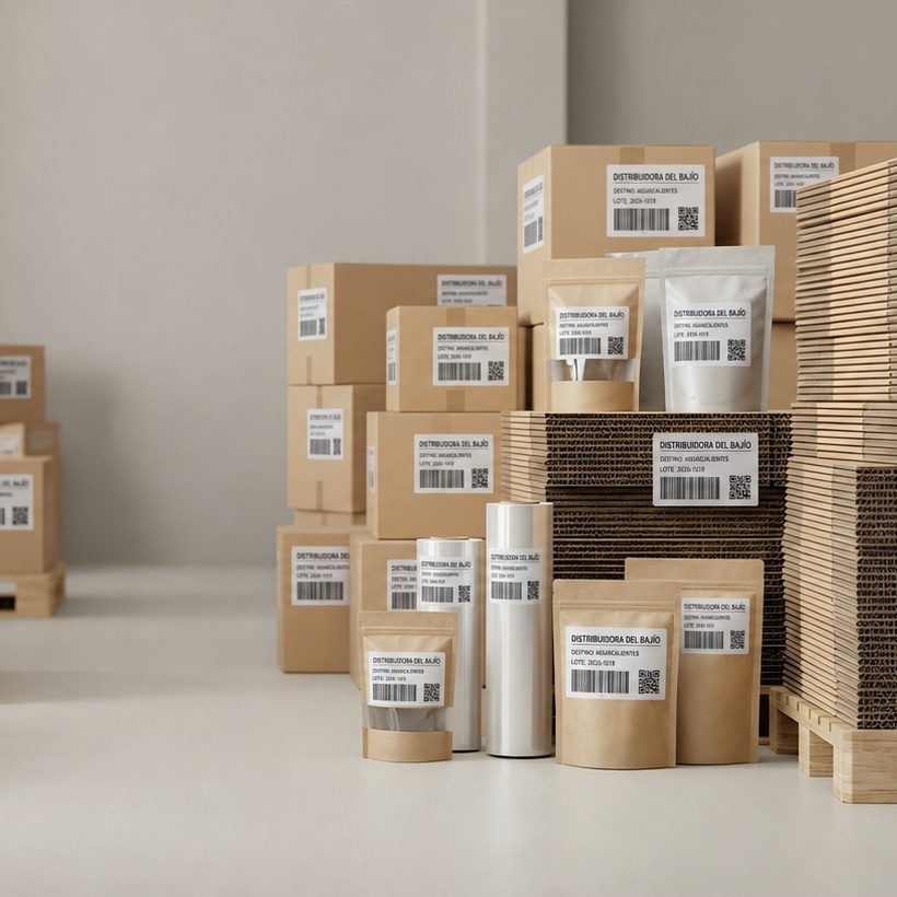 Etiquetas de transferencia térmica con código de barras en cajas de almacén