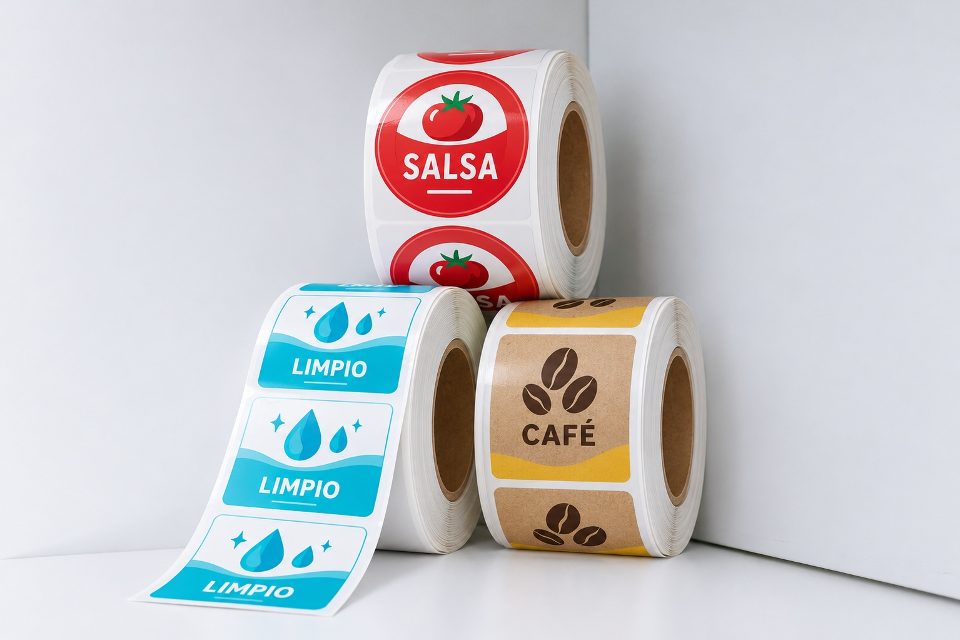 Rollos de etiquetas adheribles impresas en tres diseños