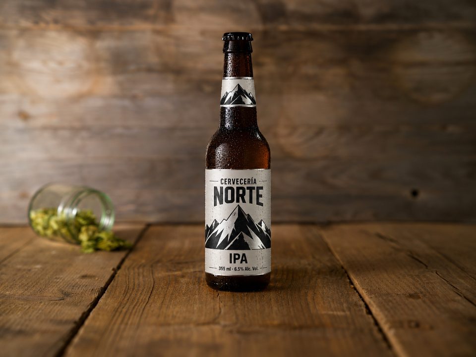Etiqueta para bebidas en botella de cerveza IPA Norte